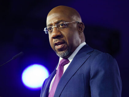 Senator Raphael Warnock, a Democrat from Georgia, speaks during a runoff election night ev
